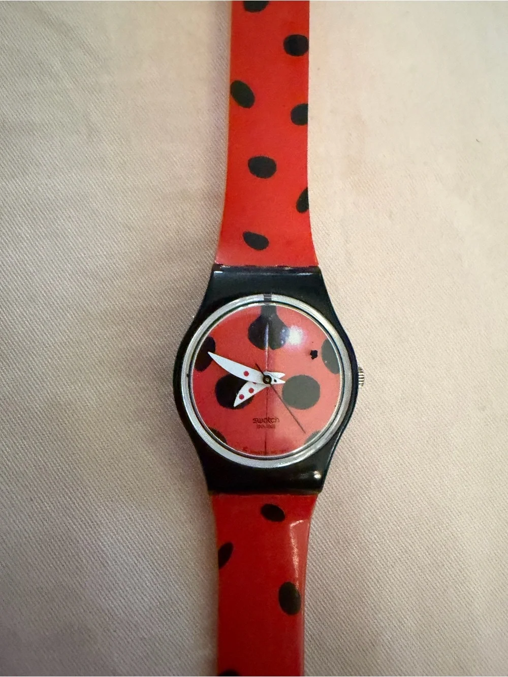 Vintage 1998 Swatch Lady Mariquita Red Polka Dot Swatch Watch